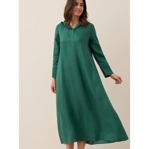 LINTICO Womens XXL Green 100% Linen Hooded Dress Rebecca Henley Dress NEW